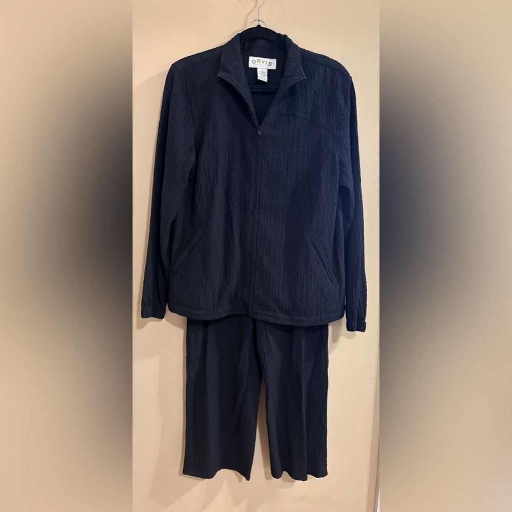 Set Orvis Black Lightweight Crinkle Texture Zip Jacket & Pants Set Stretch Small